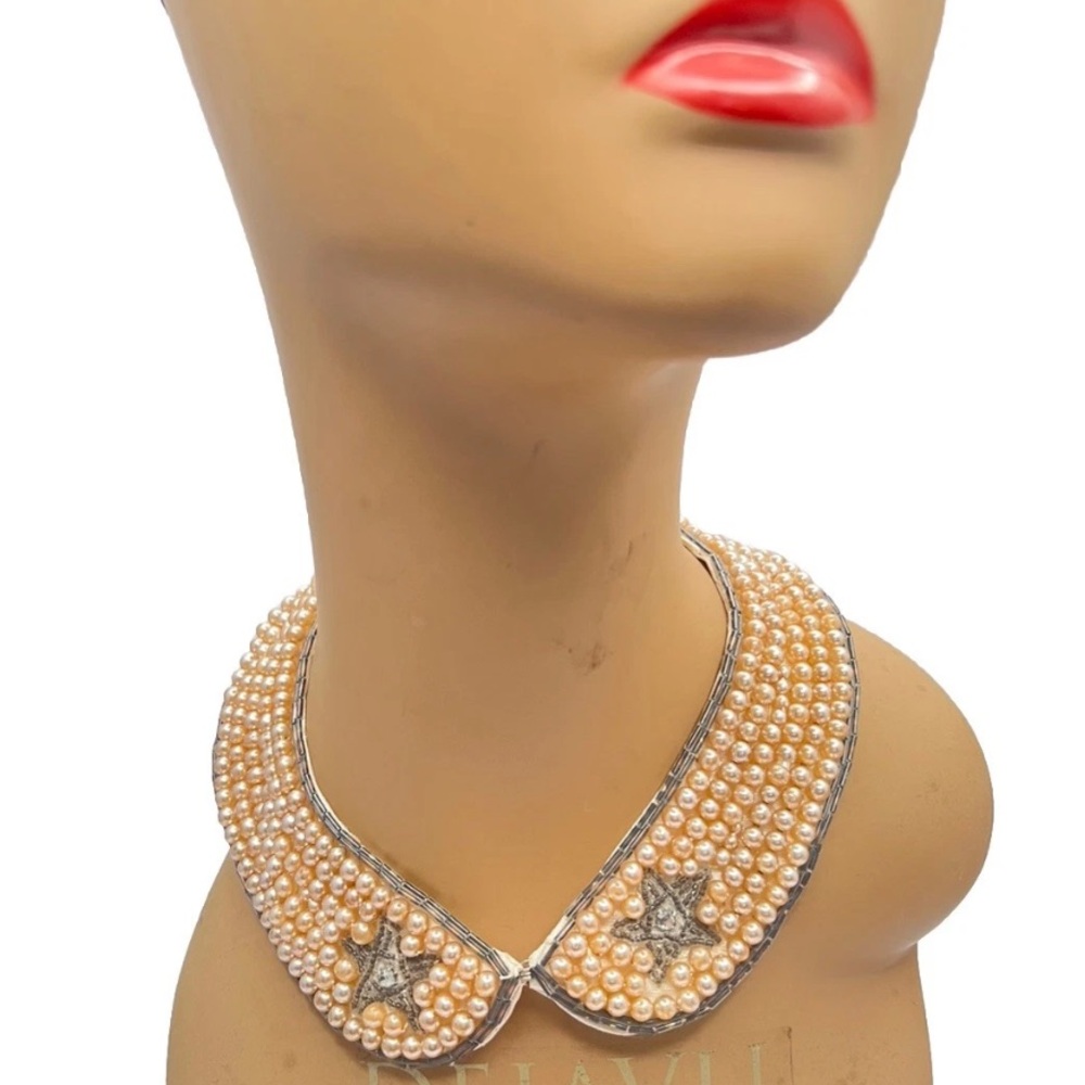 Vintage Faux Pearl Beaded Dress Sweater Collar Star Design Retro Pinup Style